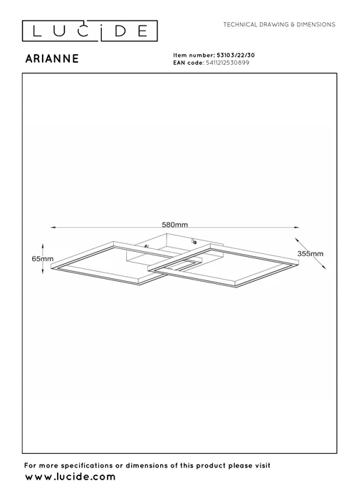 Lucide ARIANNE - Plafonnière - LED - CCT - 1x23W 2700K/4000K - Zwart - technisch